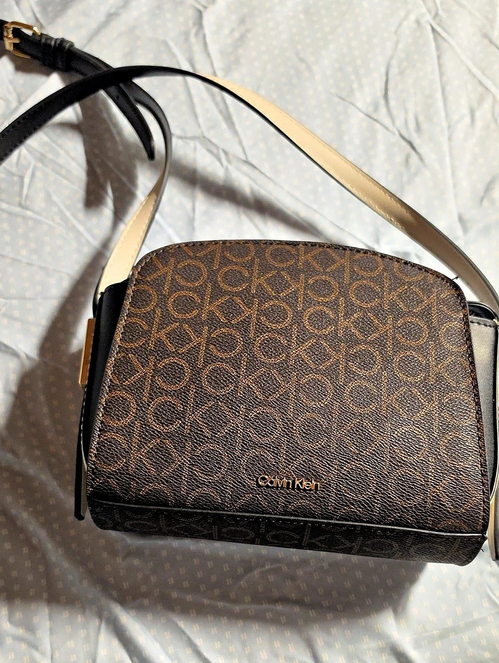 New Without Tag Calvin Klein Monogram Dome Crossbody Bag Brown & Black